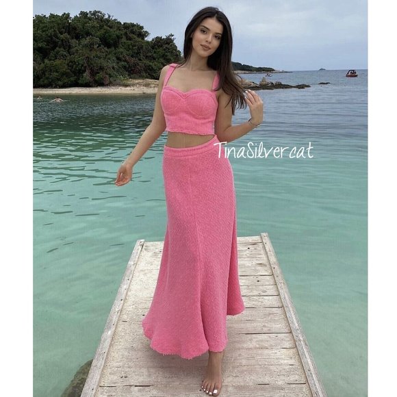 BLOGGER'S FAVE! Zara 2 Piece Set A-Line Skirt And Bustier Pink NWT - Picture 4 of 17